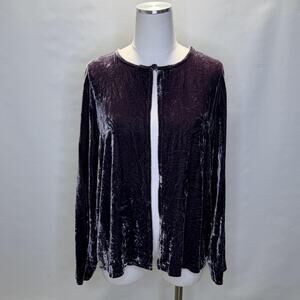 Eileen Fisher Cardigan Womens Medium Purple Crushed Velvet Silk Blend Open Front